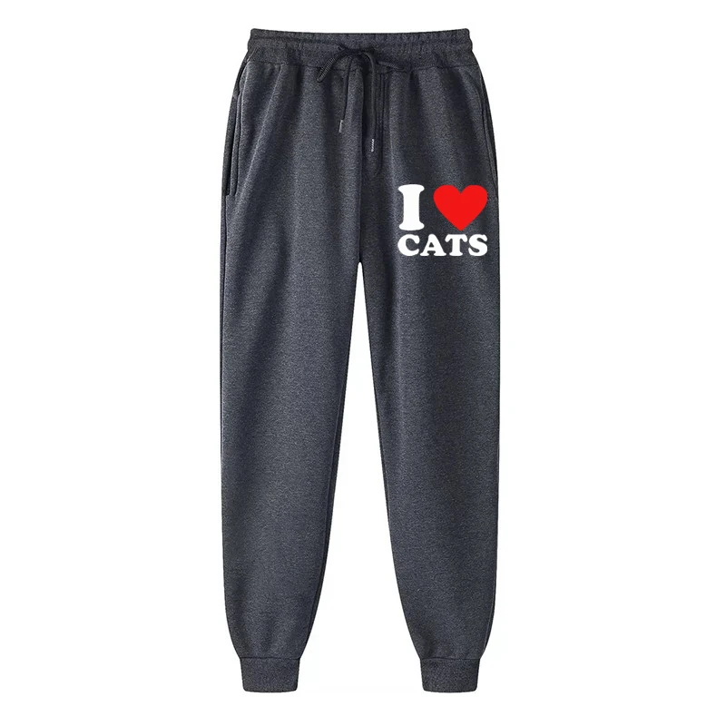 Hot Selling New Autumn Men\'s Sweatpants I Love Cats Print Long Pants Sports Leisure Fitness Training Pants Couple Clothes S-4XL