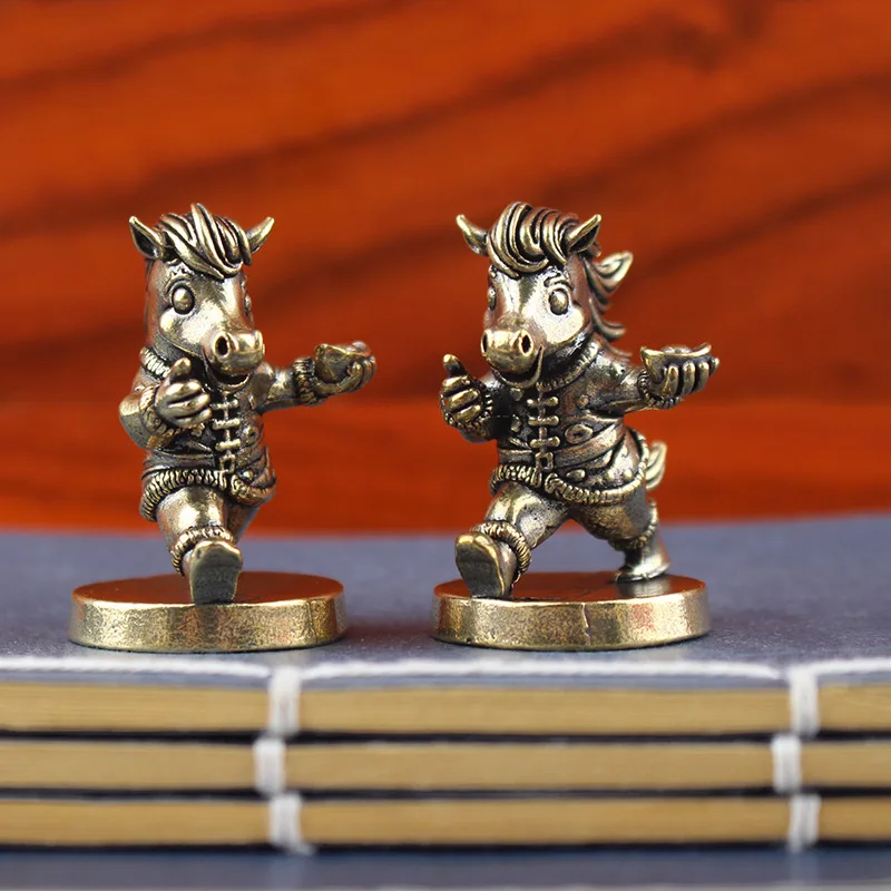 Figura de caballo de latón para decoración del hogar, adorno de poni bonito, decoración de mesa de té para estudio de poni