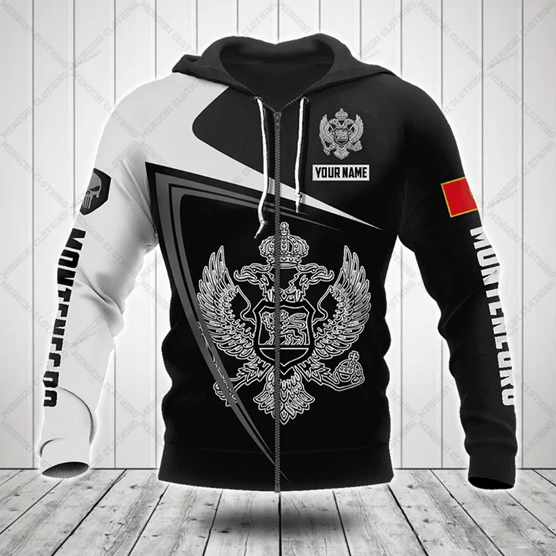 Customized Montenegro Emblem Graphic Zipper Hoodies Loose Unisex Oversize Sweatshirts Winter Casual Streetwear Tops Pullover