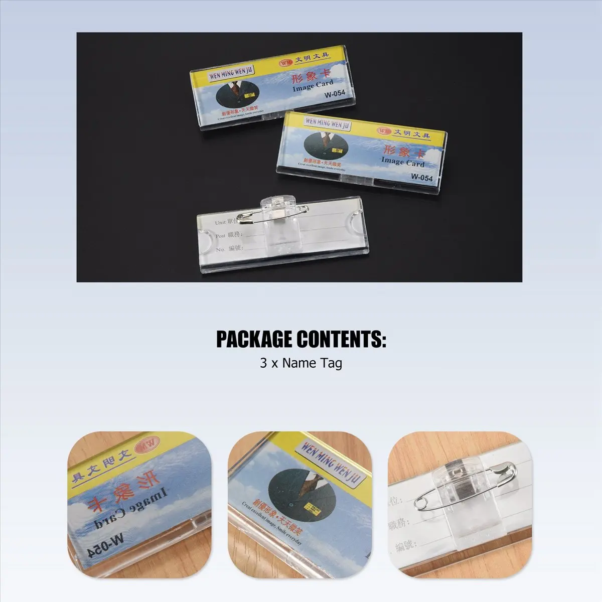 ABQR Safetypin Clear Hard Plastic Name Tag Clip Holder 3 Pcs