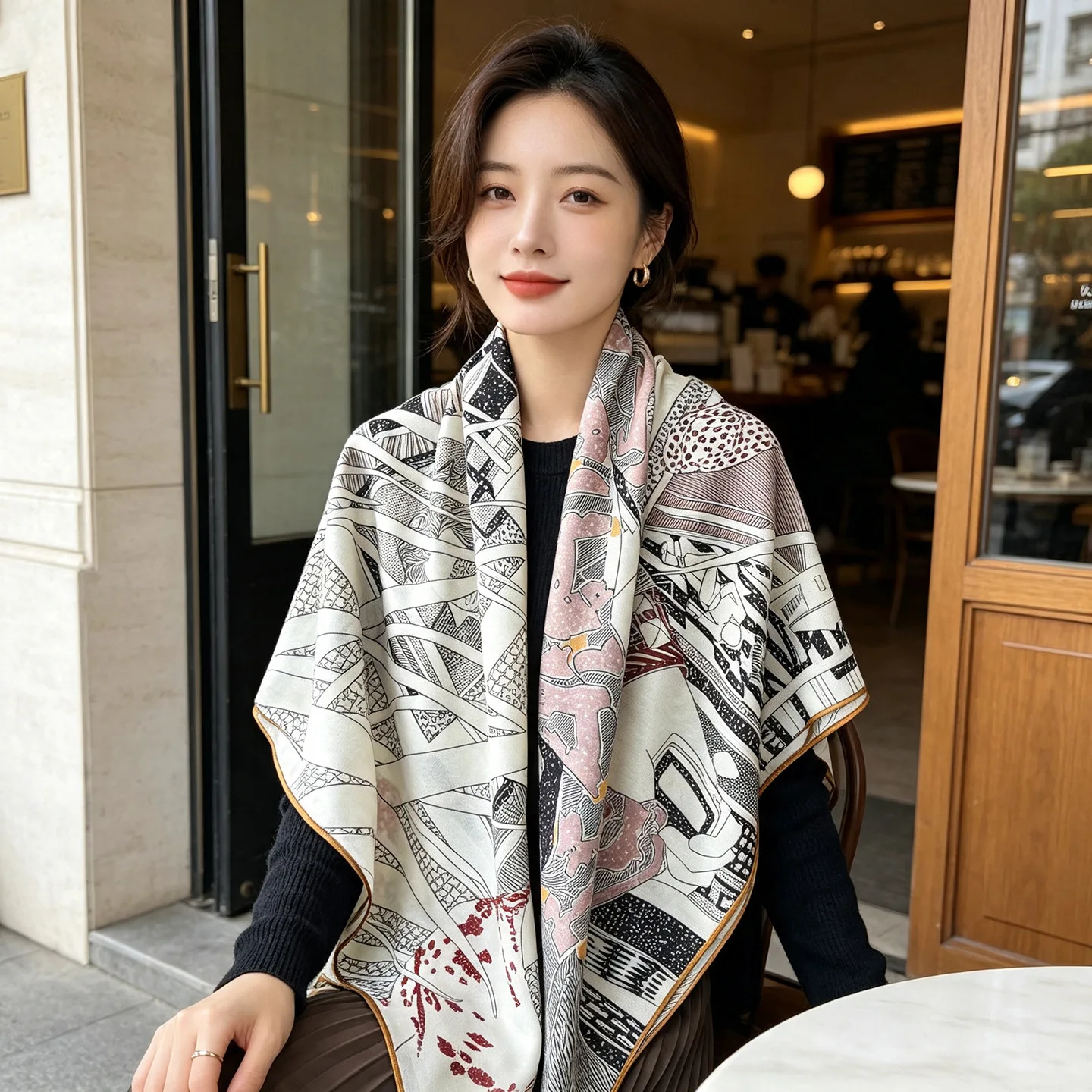 Two Faced Wool Silk Blend Scarf 135CM Women Hand rolled Edges Shawls Warm Soft Pashmina Oversized Foulard Wrap Stole Scarves