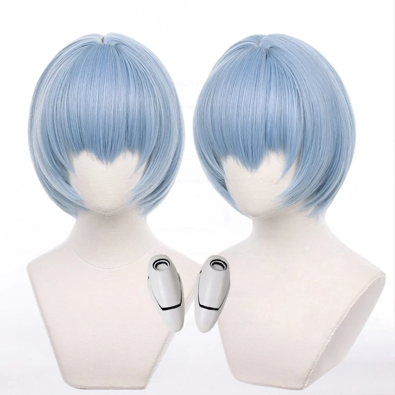 Peruca de Cosplay Rei Ayanami Curta Azul para Mulheres, Resistente ao Calor, Cabelo Sintético, Perucas de RPG Anime, Boné, EVA, 30cm