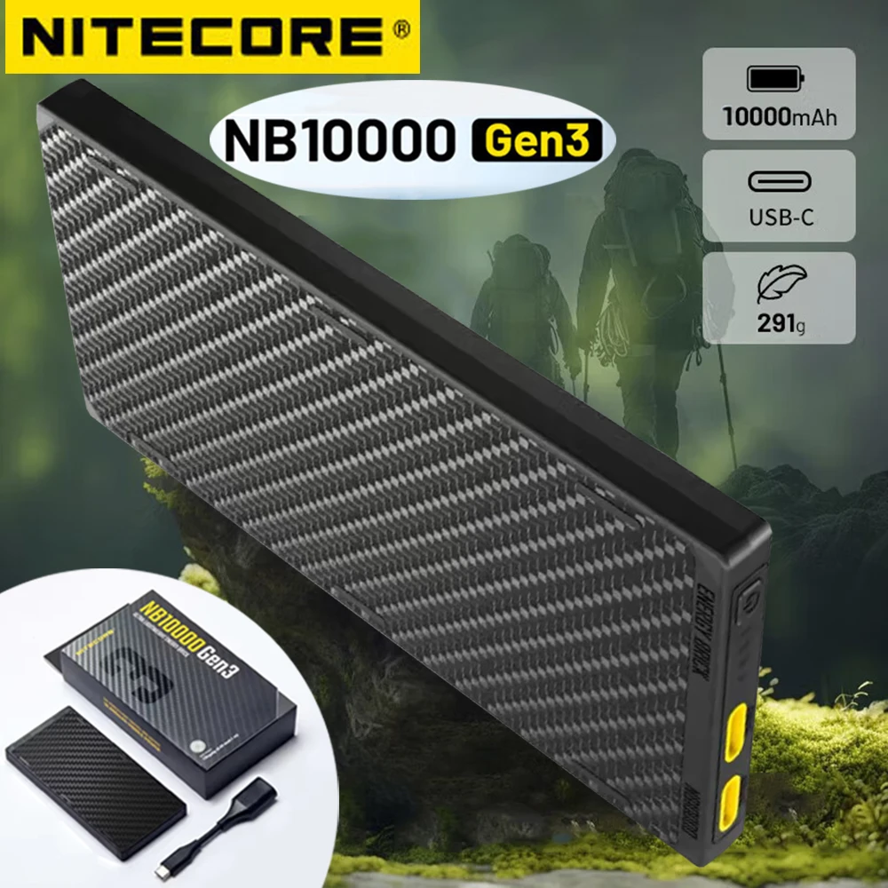 

100%Original For NITECORE NB10000 Gen3 10000mAh Power Bank Ultra Lightweight Mobile Carbon Fiber Powerbank Dual USB Fast Charge