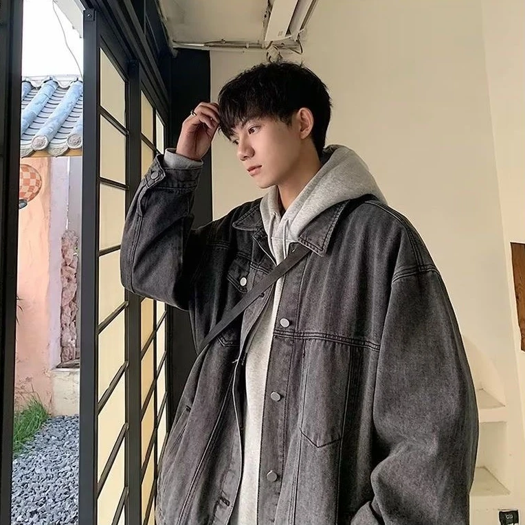 

Loose American Retro Denim Jaet for Teens Spring Autumn High Street Faion Brand Casual Cool Top for Young Men