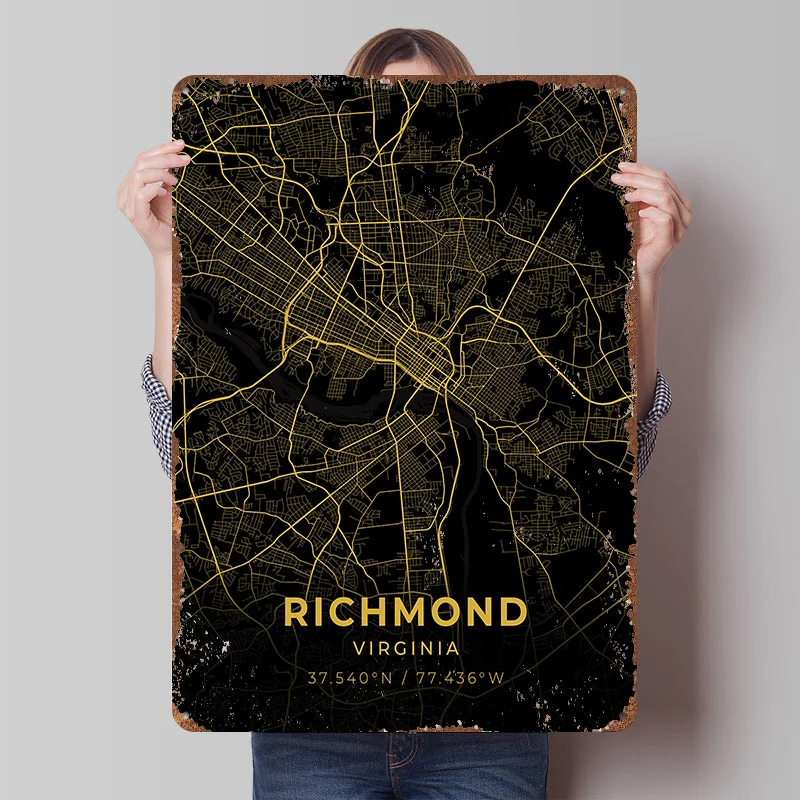 Richmond Virginia Blechschild Poster, personalisierte Wandkunst, Retro-Vintage-Metallschilder für Raumdekoration, Heimdekorationen, Wanddeko
