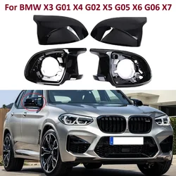 4PCS Set Gloss Black Car Mirror Support Trim Ring & Mirror Cover Cap Assembly For BMW X3 G01 X4 G02 X5 G05 X6 G06 X7 G07 F97 F98