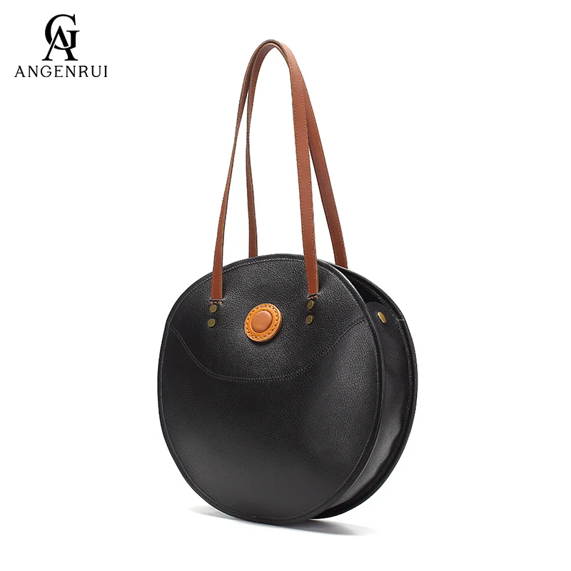 Women's Fashion Bags 2022 New First Layer Cowhide Women's Bags to Work Commuting Bags Leisure Shopping Large-capacity Round Bags