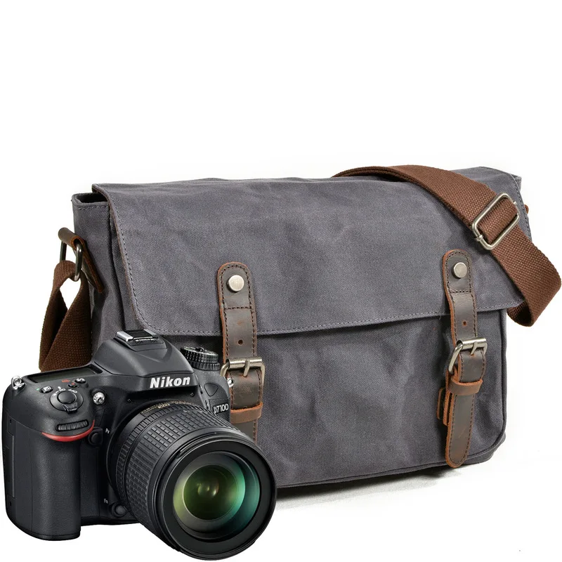 New model Men's cross-style photography bag, casual shoulder bag, oil-waxed canvas bag, water-resistant bag for DSLR camera