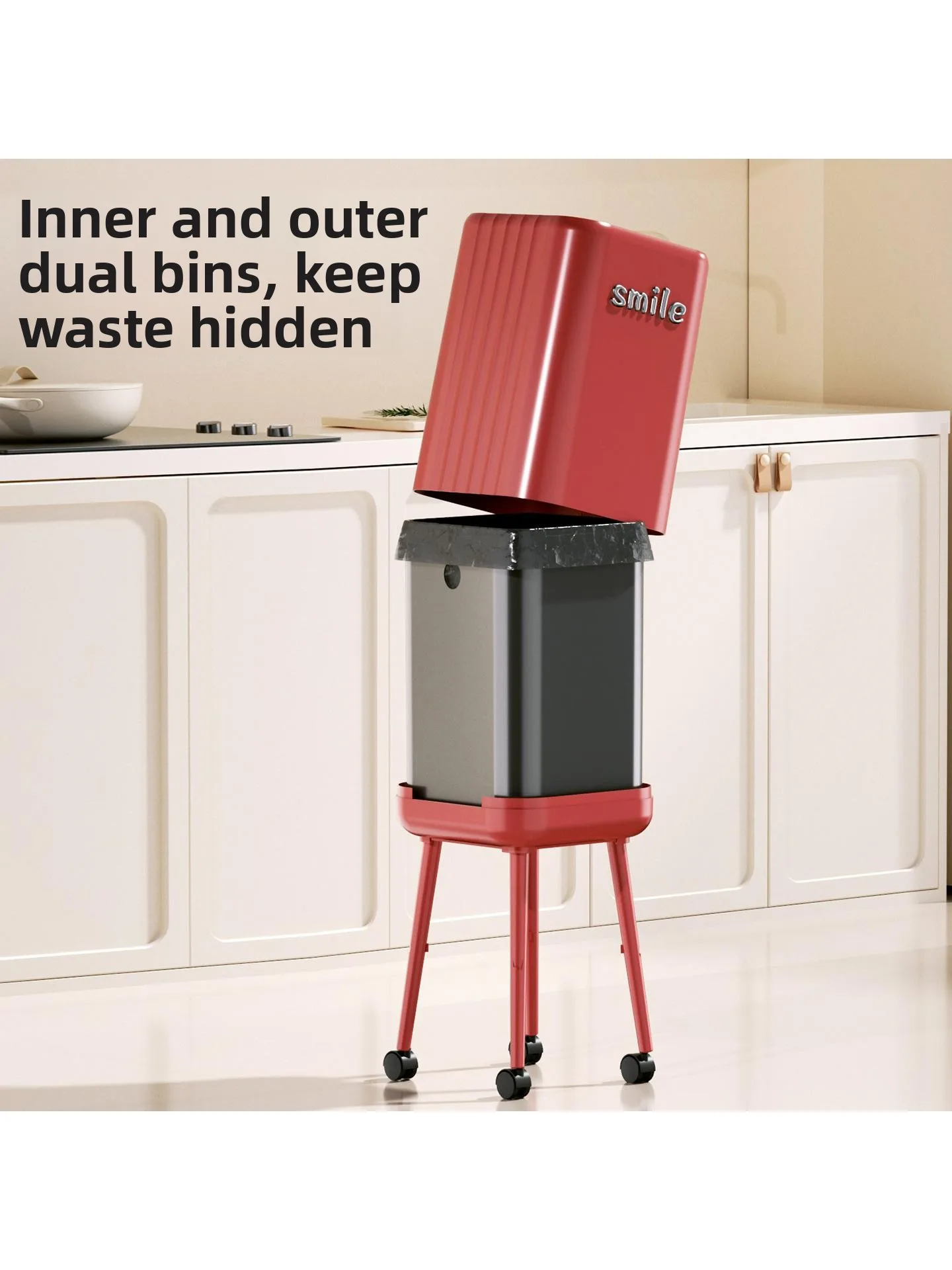 غطاء سعة كبيرة متنقل عالي القدمين للمطبخ مع مقبض بدون خصر منحني جديد 2025 للاستخدام المنزلي الخاص