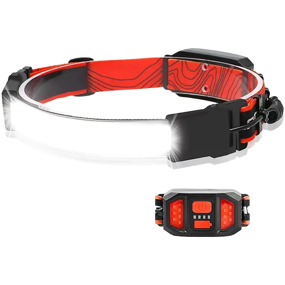 for Ultra Bright Light COB Headlamp Running Hiking Adjustable Head Strap Ultra-bright LED Rechargeable Battery Red