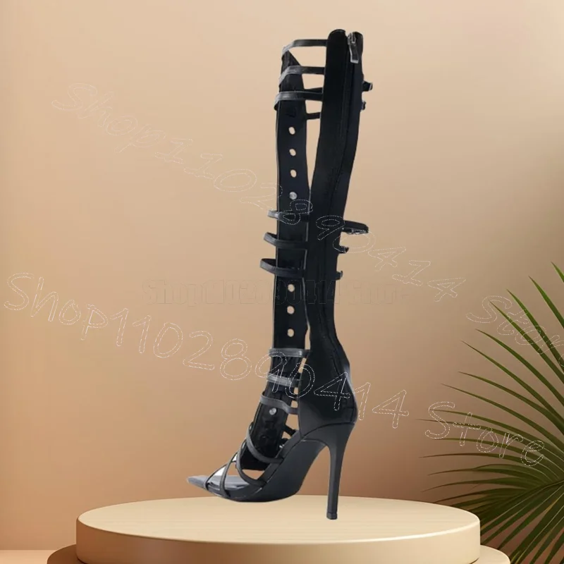 

Metal Rivets Black Buckle Design Sandals Boots Back Zipper Women Shoes Thin High Heels New Party Dating 2025 Zapatos Para Mujere