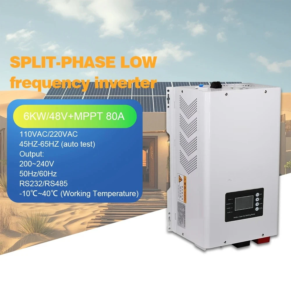 6000W Pure Sine Wave Solar Inverter 48V Off-Grid LED Display 50/60Hz Single Phase Output Split Phase Lithium MPPT WIFI