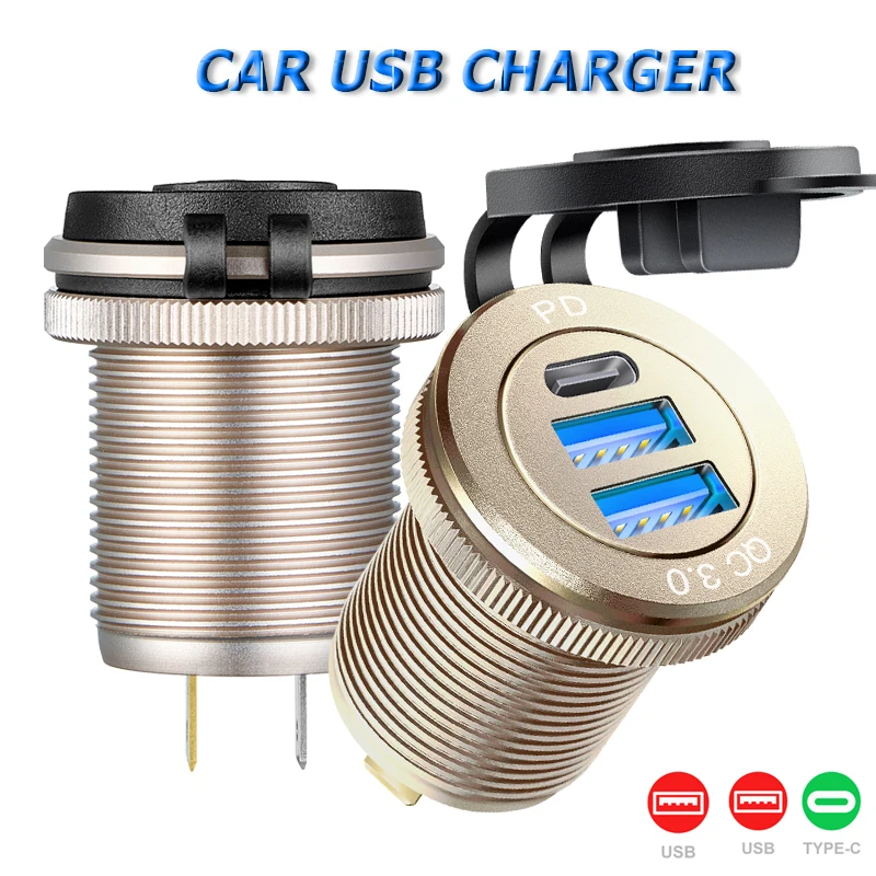 

Universal PD Car USB Charger QC3.0 PD Type C USB with Led Socket for 12V/24V Vehicles Boat Motorcycle SUV Bus Truck Caravan