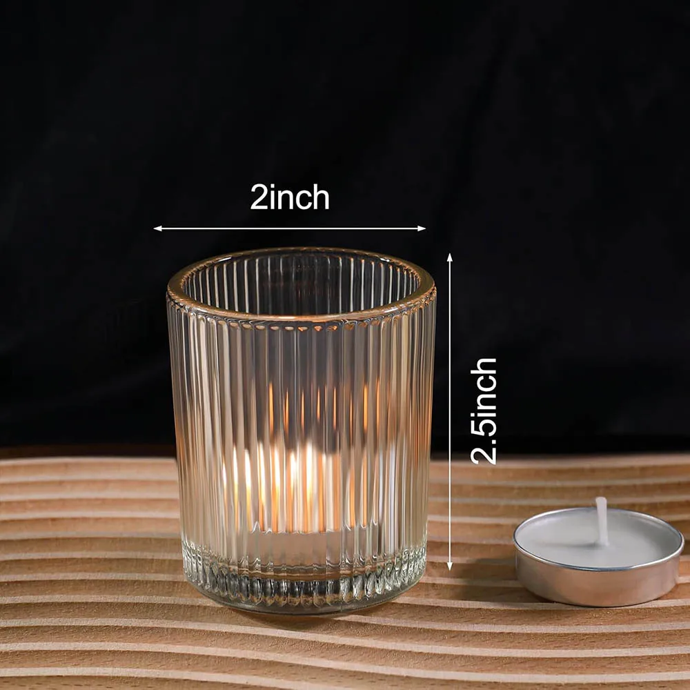 Clear Glass Votive Candle Holders for Wedding Decor – Vintage Stripe DIY Wax Fill Tealight Holders for Table Centerpieces