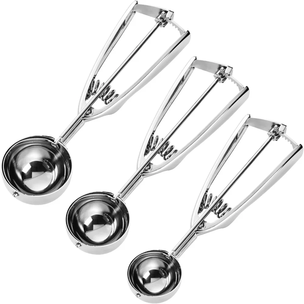 

Cookie Scoop Set, Cookie Scoops for Baking Set of 3, Cookie Dough Scoops, Silver, Include Large/Medium/Small, for Cookies, Ice
