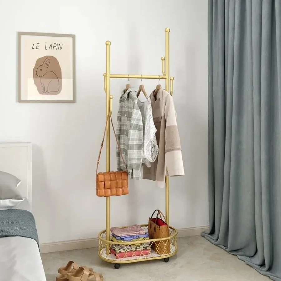

Bandwidth basket belt wheel movable floor-to-ceiling bedroom household living room storage clothes rack light luxury modern mult