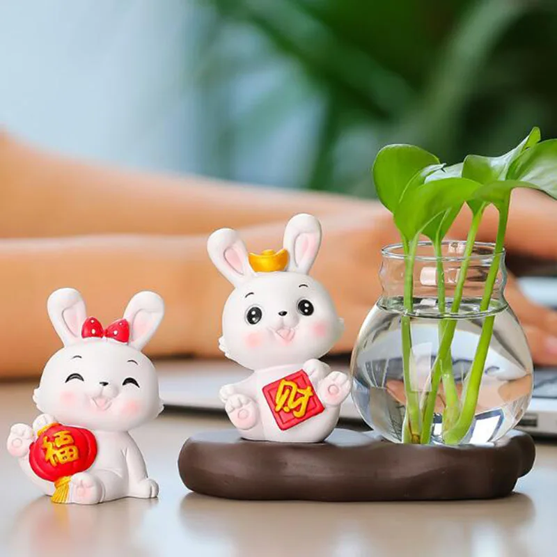 

Cartoon Auspicious Blessing Rabbit Flower Pot Hydroponic Vase Green Plant Pot Office Desktop Ornaments Garden Home Decor