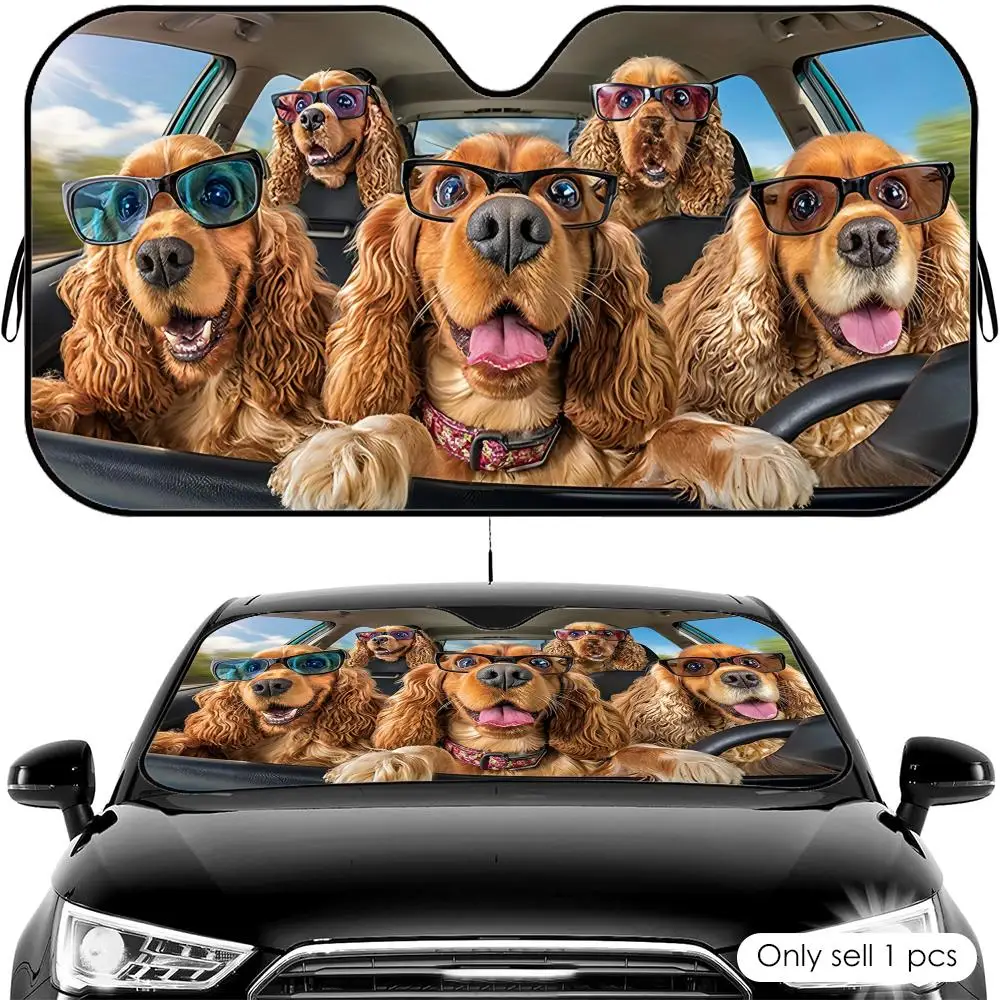 Cocker Spaniel Driving Funny Sun Visor Foldable Universal Car Windshield Sun Shade UV Protection Heat Insulation Foldable Cover