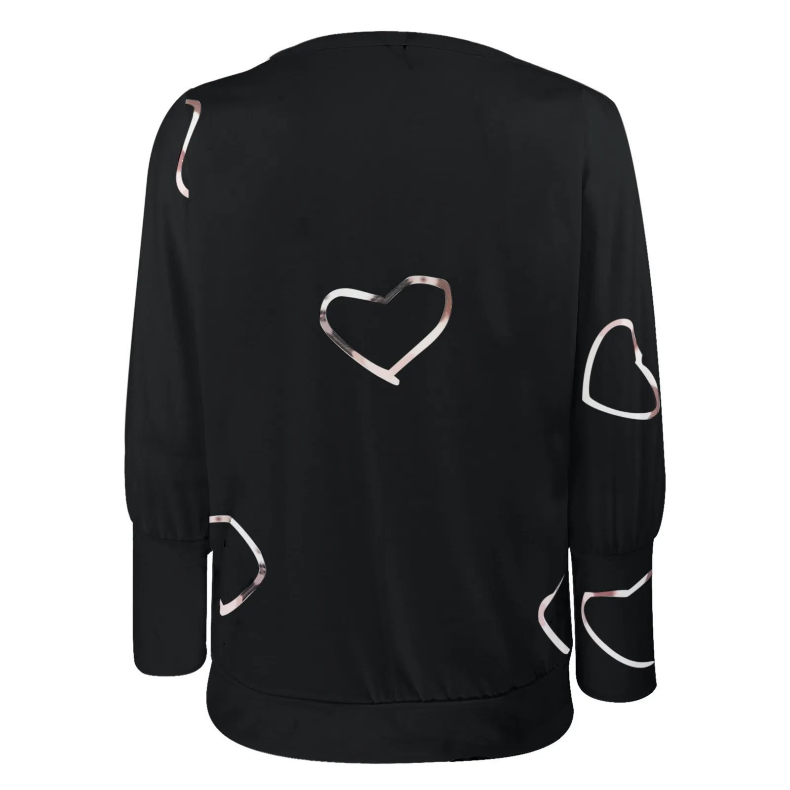 Elegant Heart Bronzing Print V-Neck Women Blouse Summer Long Sleeve Pullover Ladies Shirts Casual Loose Femme Streetwear Blusa