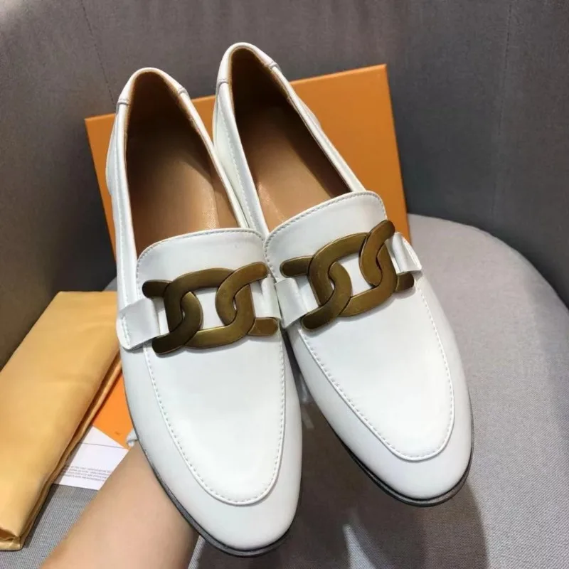 2024 New High Quality Luxury Flat Loafers Metal Buckle Round Head Half Drag Comfortable Retro British Style Women's Shoes