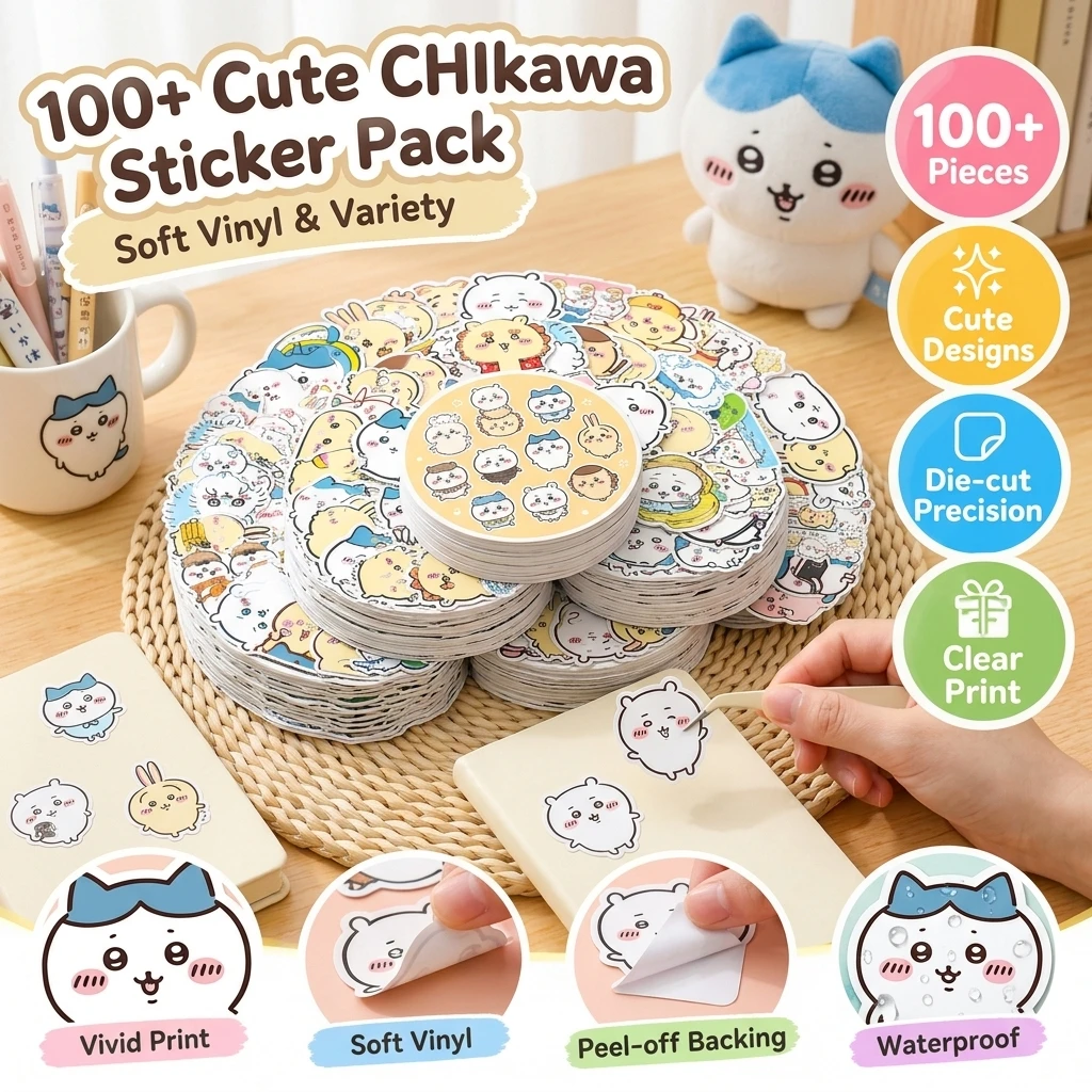 Japanese Anime Chiikawa 101Pcs Stickers Cute Cartoon Waterproof Decorative Stickers for Water Bottle Thermos Scrapbook DIY
