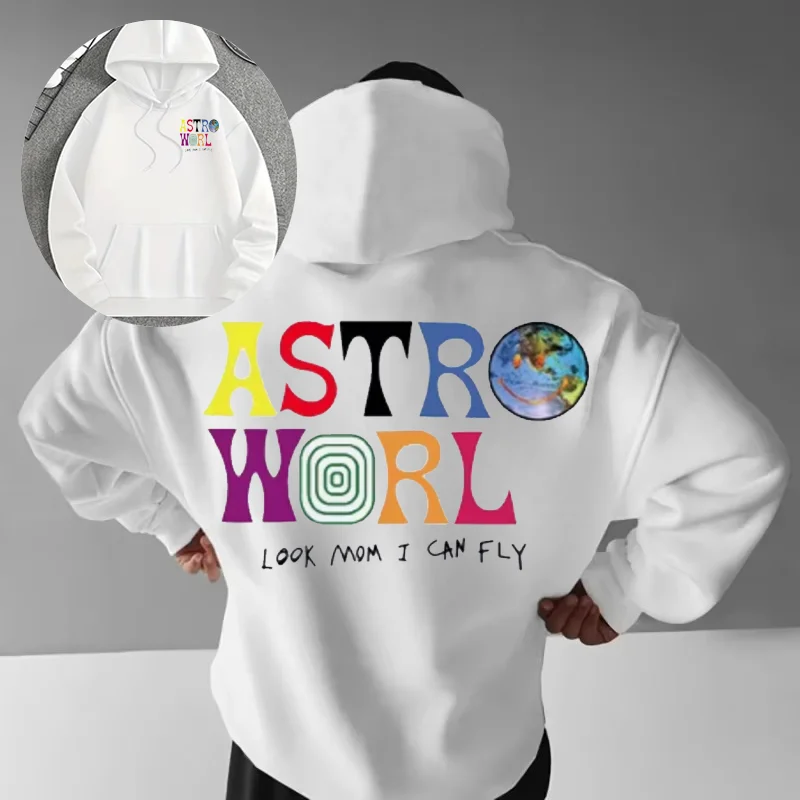 2025 Autumn and Winter Cactus Jack ASTROWORLD100% Cotton Print Sweater Hoodie Hip-hop Streetwear, Watch Mom I Will Fly Fashion