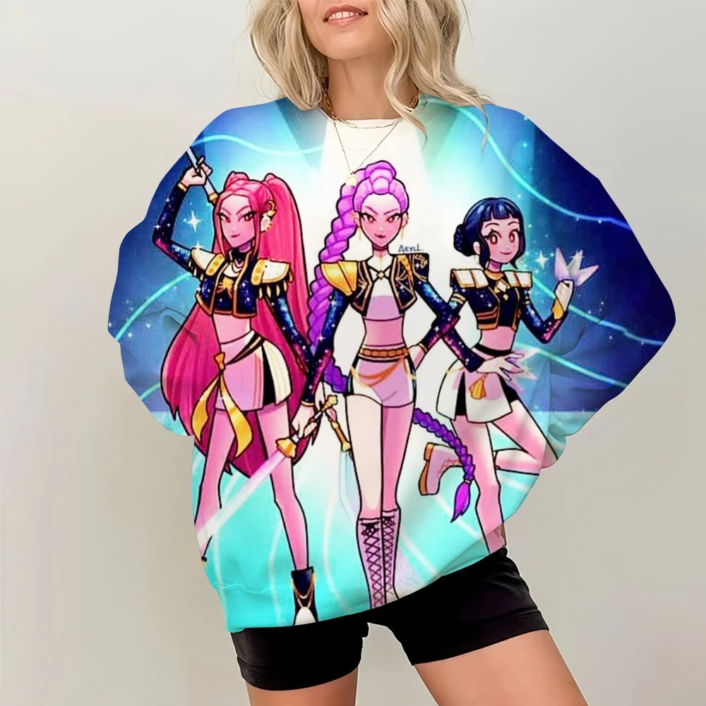 

New Hoodies kpop demon hunter Print Pullover Sweatshirt Casual Long Sleeve Crew Neck Sweatshirt Fall Winter Women's Clothing