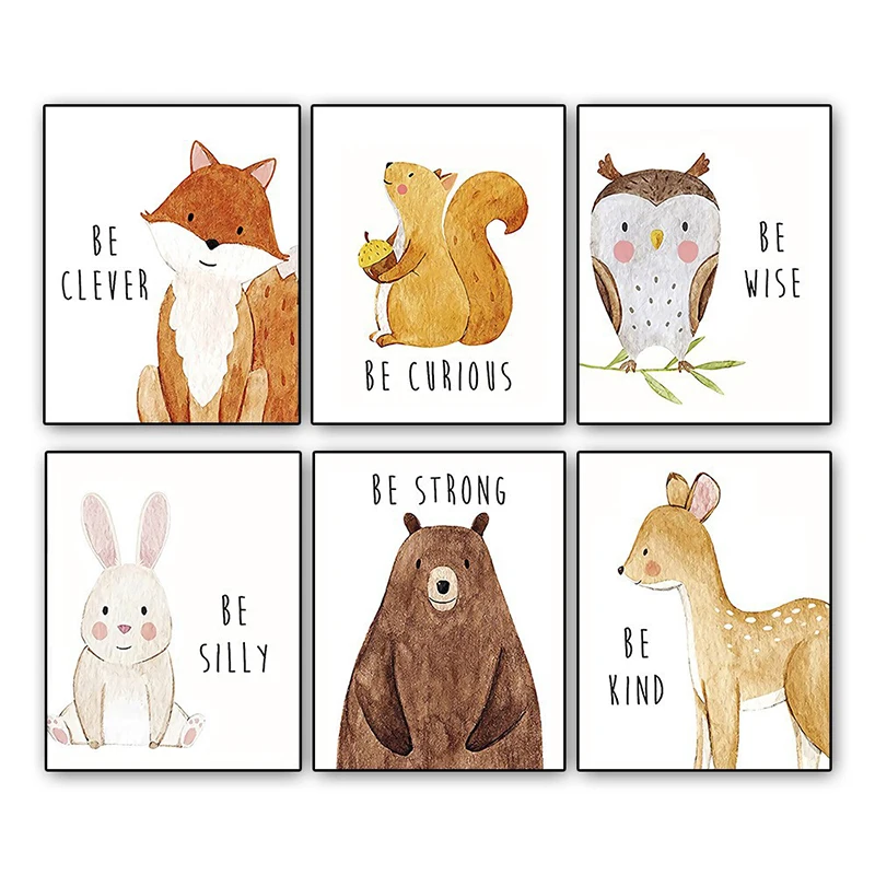 Rabbit Fox Bear Animal Minimalist Watercolor Art Canvas Poster Painting Wall Picture Print Home Bedroom Decoration No Frame HD