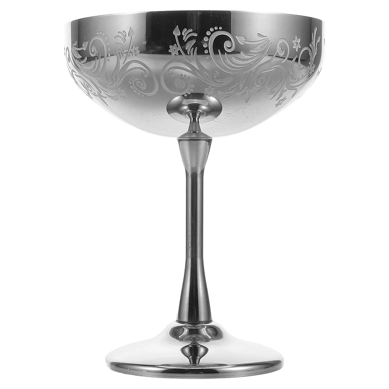 

280Ml Stainless Steel Ice Cream Cup Floral Design Footed Dessert Goblet Mirror Finish for Home Bar Party Retro Kitchen Tabletop