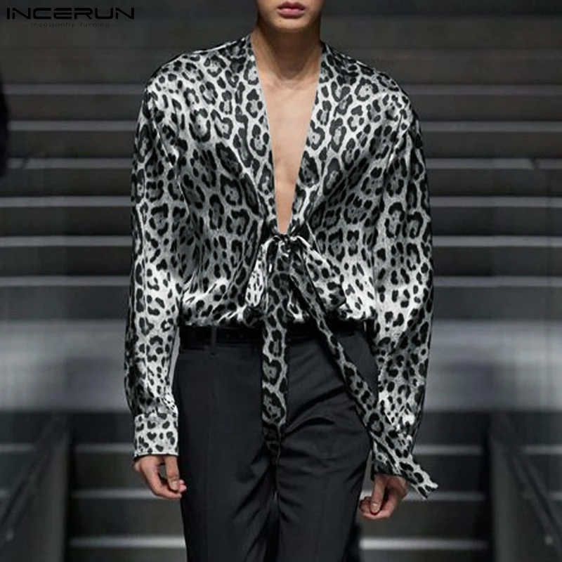 INCERUN Handsome New Men's Tops Sexy Leopard Print Pattern Shirts Fashion Male Personality Hot Selling Long Sleeved Blouse S-5XL