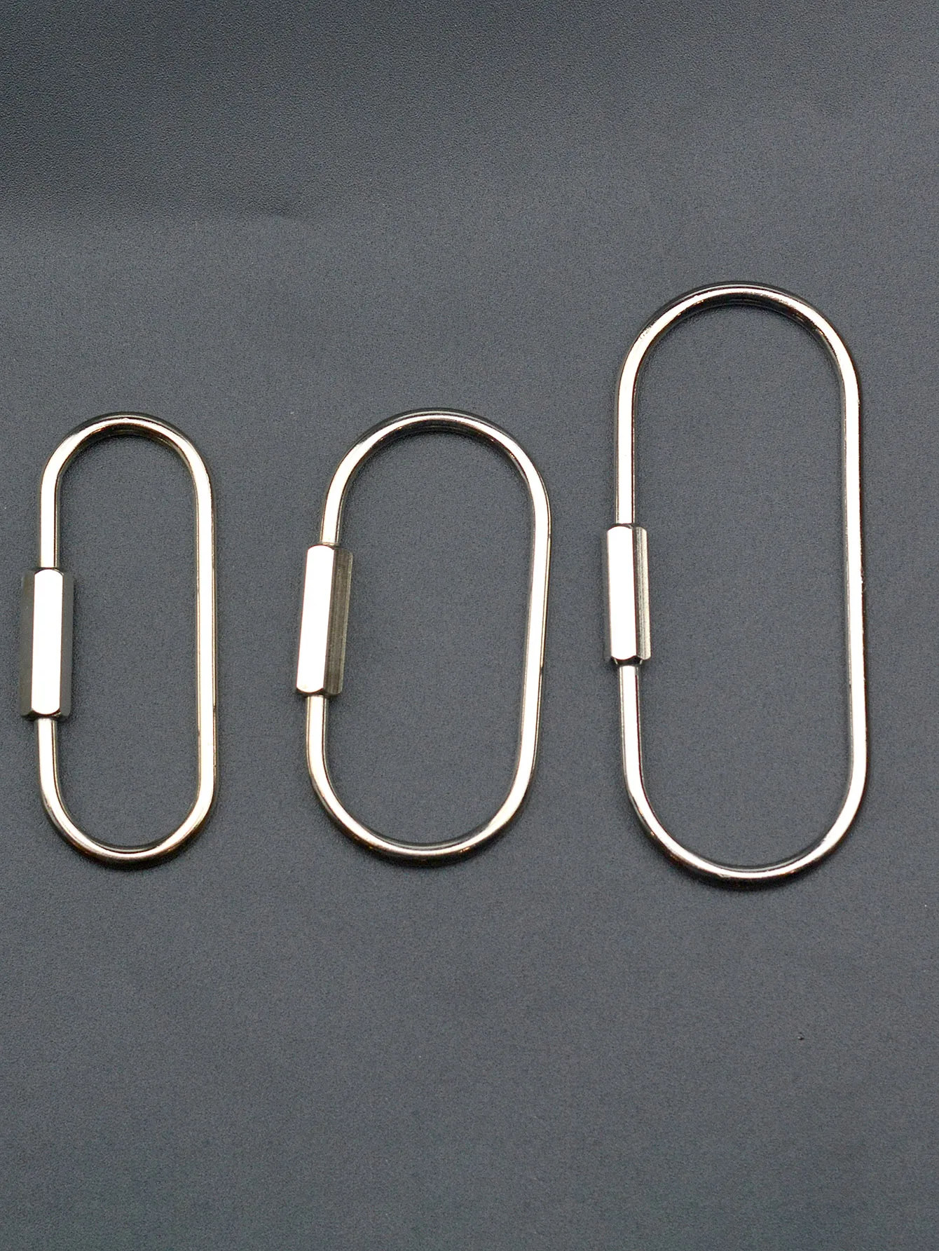 3 sizes simple silver plate brass oval running course Screw Locking Carabiner Key ring Keychain EDC gift