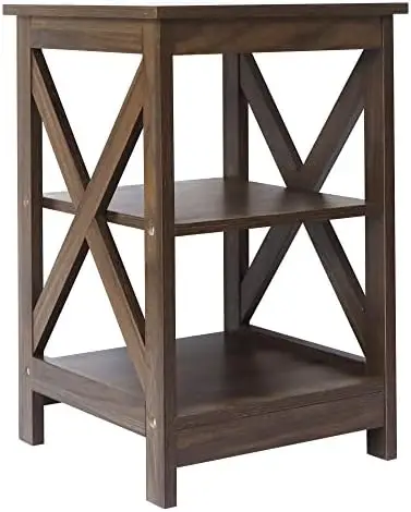 

Side Table, Modern Farmhouse Wood End Table with 3-Tier , White Oak Night table grey Table top Speaker bluetooth Accent table