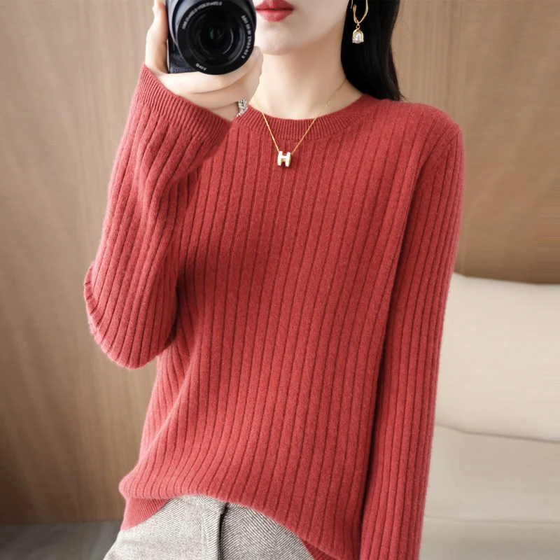2026 Damen-Pullover Herbst Winter Langarm-Pullovers mit O-Ausschnitt, gestreift, warm, koreanische Mode, als Unterhemd tragbar, lockerer Jumper – Detail 10