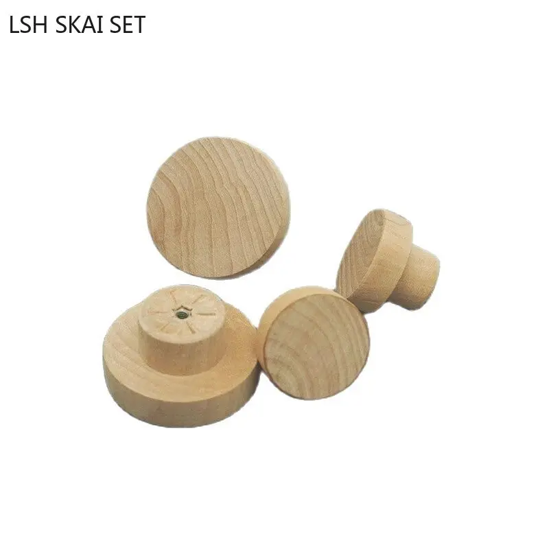 5pcs European Solid Wood Furniture Handle Desk Drawer Knobs Unpainted Single Hole Log Cabinet Handles Household Hardware