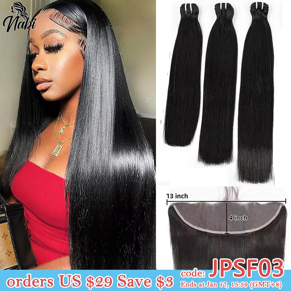 Nabi Straight Hair Bundles With HD 13*4 Lace Frontal 2*6 Closure Double Drawn Silky 100% Vietnamese Human Hair Bundles Weaving