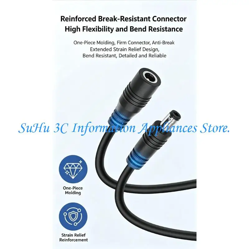  Power Cord Extension 1M DC6321 6.3 x 2.1 mm with Reinforced Ends Black