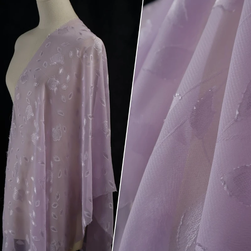 

Soft Semi Transparent Hanging Elegant Solid Color Multi-color Rose Jacquard Cut Fabric Hanfu Dress Fabric