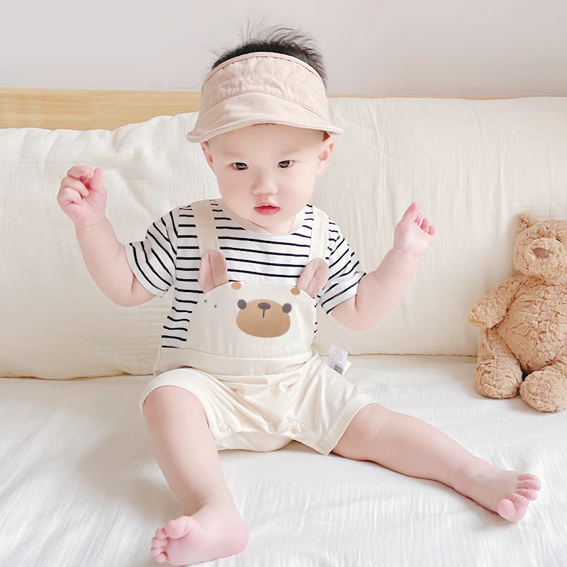 Baby pure cotton one-piece harem summer male and female baby fake two-piece overalls fashionable short-sleeved harem