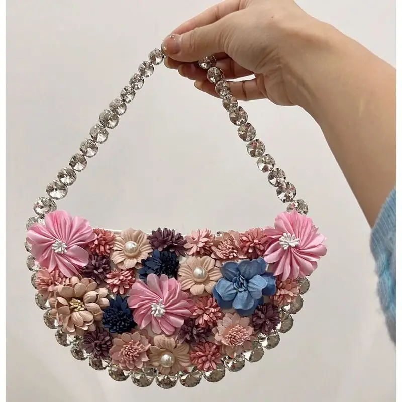 Crystal Shiny Rhinestones Diamond Women's Handbag Appliques Floral Evening Bag Wedding Party Clutch Purse Shoulder Underarm Bag view 6