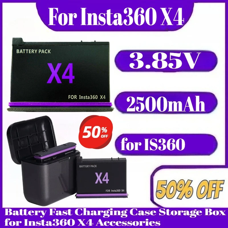 

2500mAh 3.85V For Insta360 X4 Battery High Capacity Battery Fast Charging Case Storage Box for Insta360 X4 Accessories