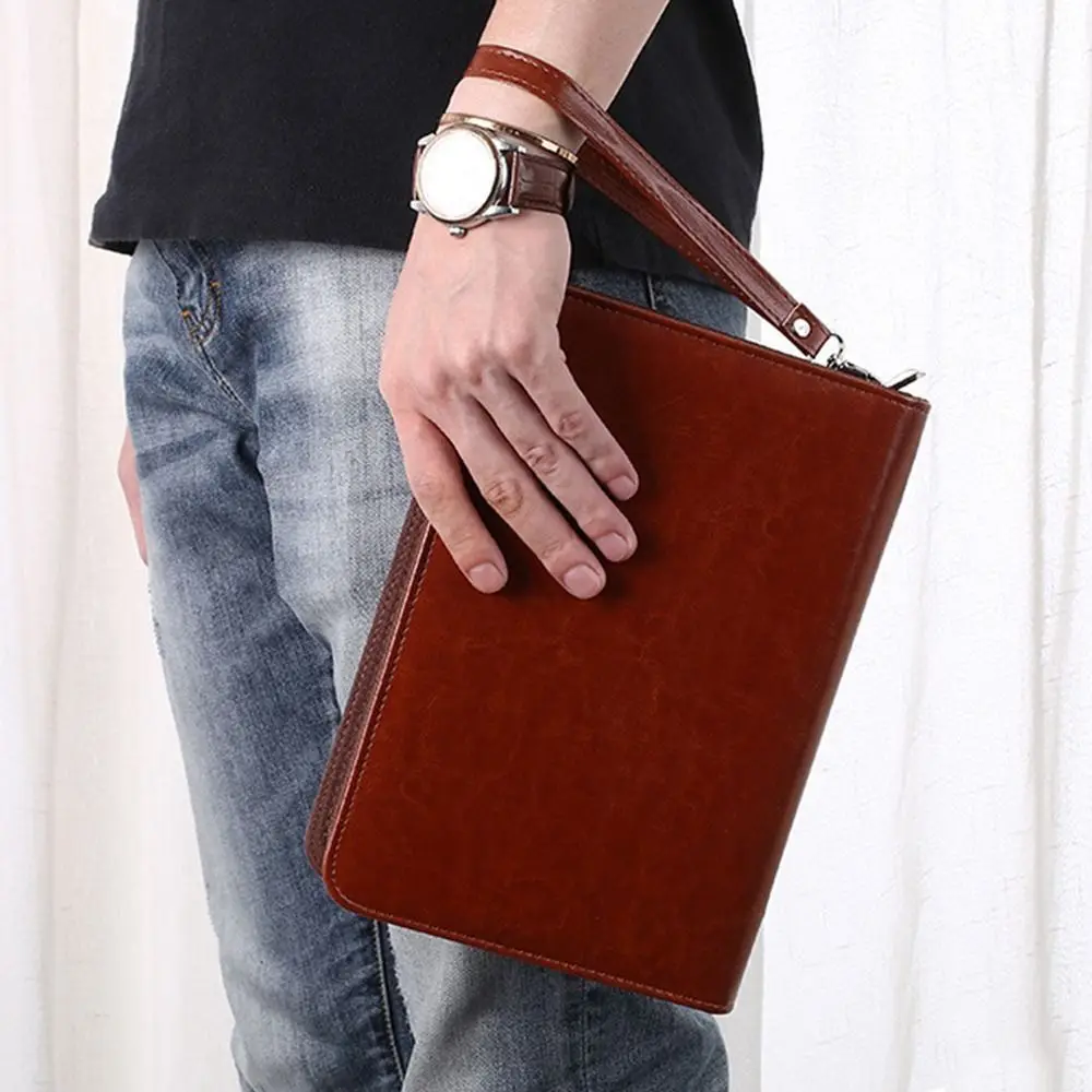 Portable File Folder 6-Ring Card Holder Work Record Book PU Leather with Calculator Portfolio Binder Office Supplies