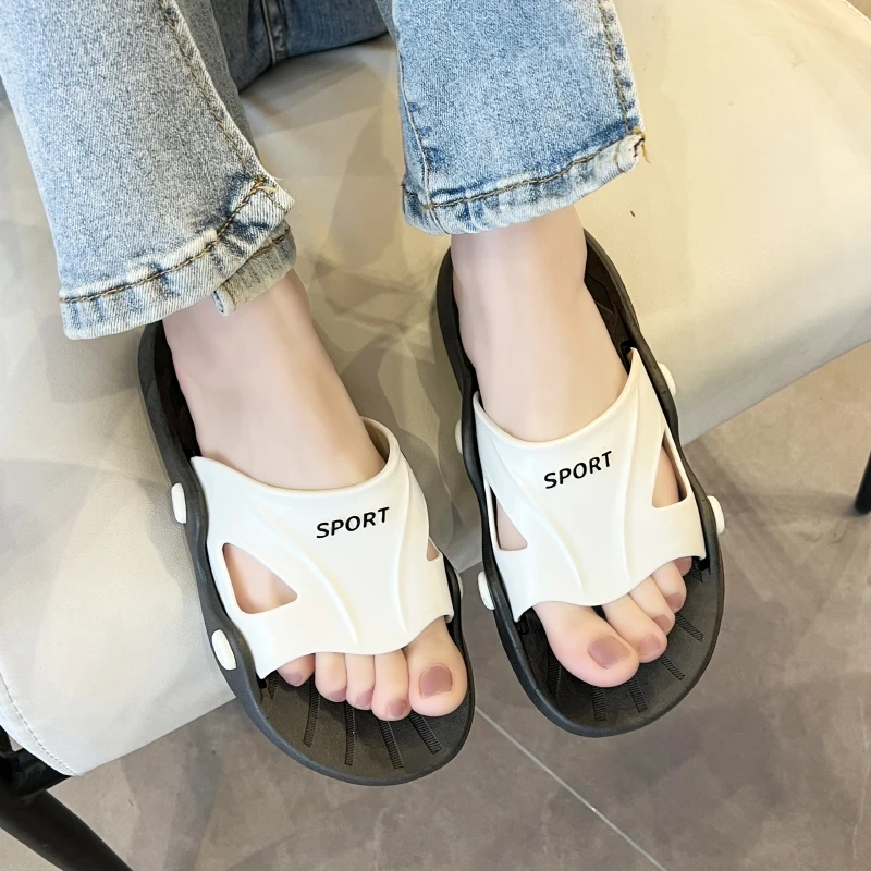 Men Thick Sole Summer Beach Slides Bathroom Anti Slip Slipper Soft Sandals Simplicity Ultra Light Letter Shoe