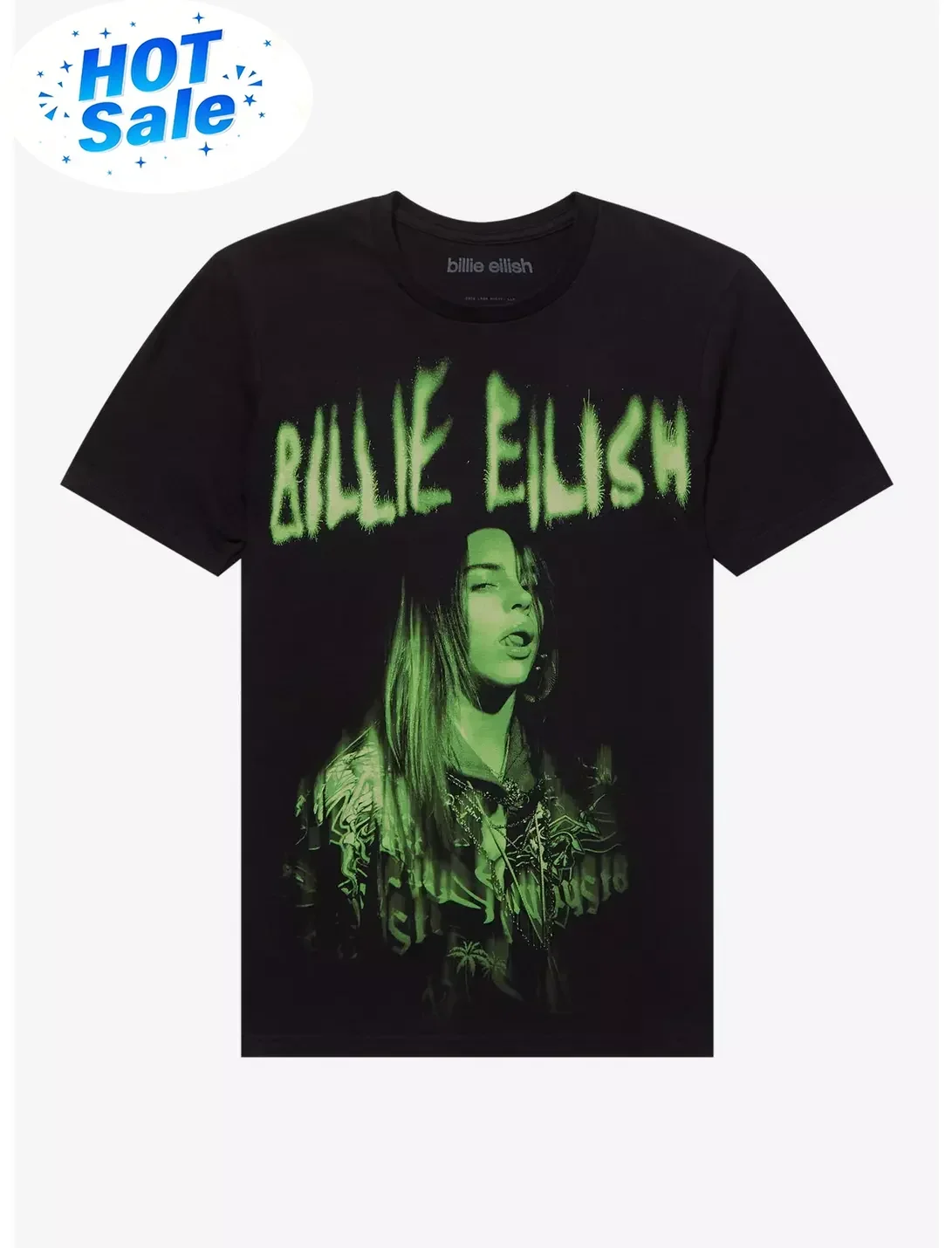 Billie Eilish Printed Casual Fashion Summer T-shirt for Men and Women Loose Oversized Pure Cotton Oversized Clothing Black