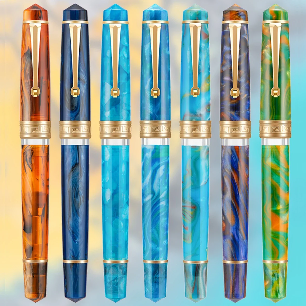 

Smooth Asvine P20 Piston Filling Fountain Pen Acrylic Beautiful Patterns EF/F/M Nib with Golden Clip Writing Office Gift Box Pen