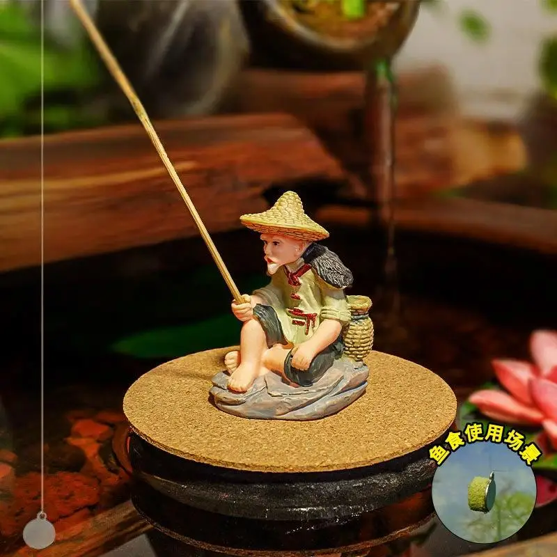 [JN] 1 Set Fish Tank Crafts Fisherman PVC Figurine Fishing Ornament For Table Fishing Decoration Dollhouse