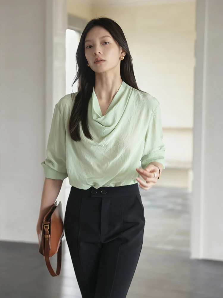 Moofeel Design Sensation Shirt Spring 2024 Lazy Style Inner Wear Beautiful Small Top Long Sleeve French Style Straight Cut