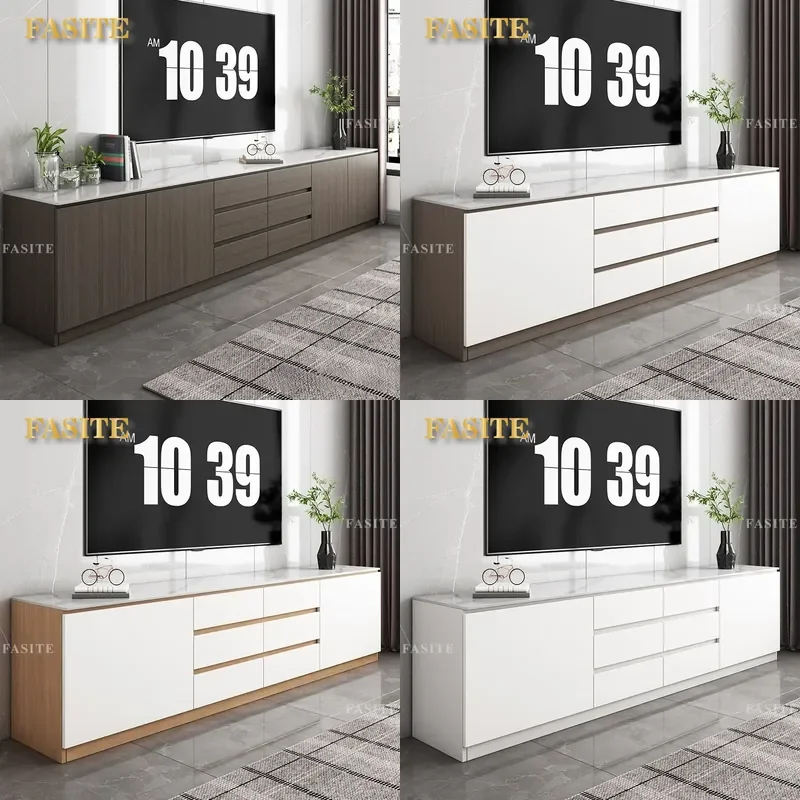 For Rock Slab TV Cabinet High Floor to Ceiling Living Room Home Storage Locker Integrated Coffee Table Combination Solid Wood