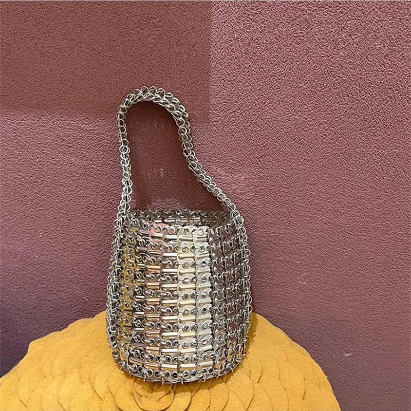 Handbags Women\'s Bag Aesthetic Bags Metal Pure Handwoven Sequins Bucket Bag Tote Bag Vacation Handheld Bag Evening Banquet Bag