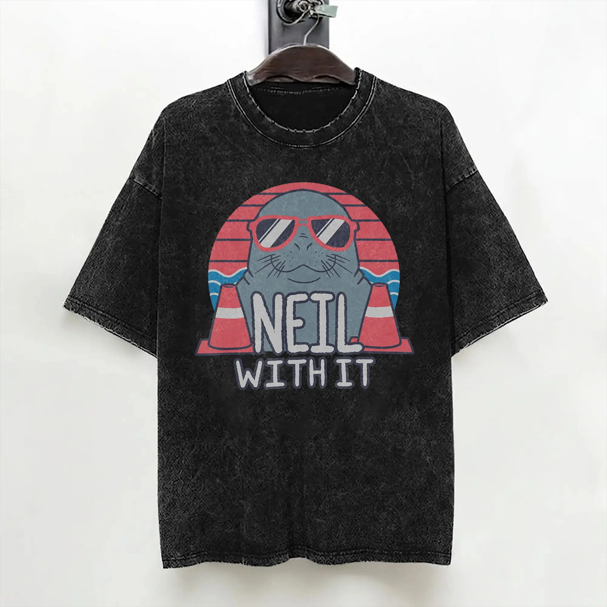 Neil the Seal Deal with It Funny Tasmanian Seal T Shirts Washed 100% Cotton T-Shirt Vintage for Men Women Streetwear Summer Tees