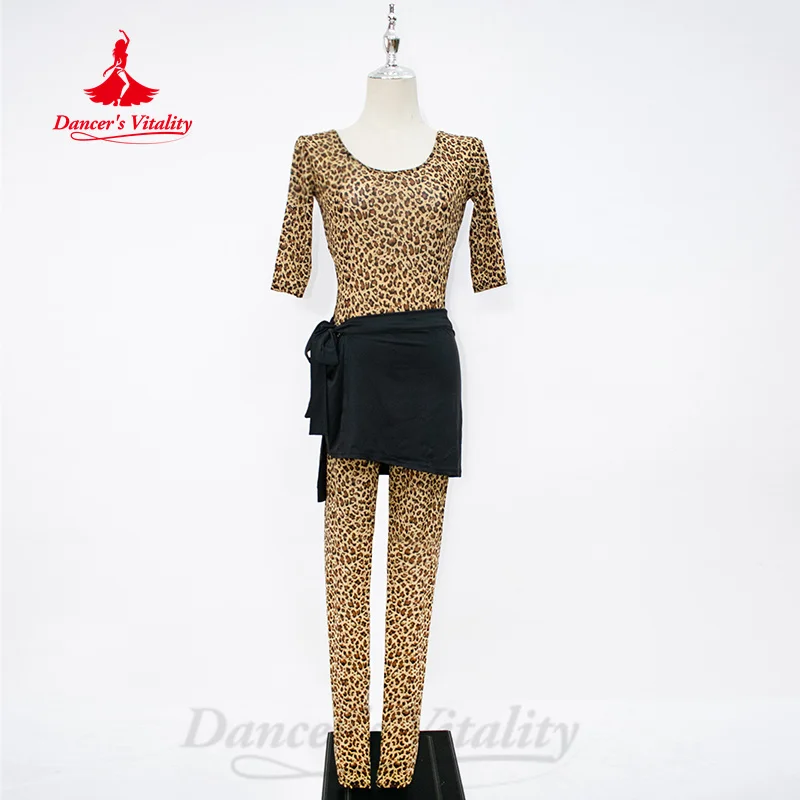 

Одежда для практики танца живота для женщин, сексуальное боди с леопардовым узором + черный набедренный шарф для взрослых, костюм для восточных танцев, современный танцевальный костюм